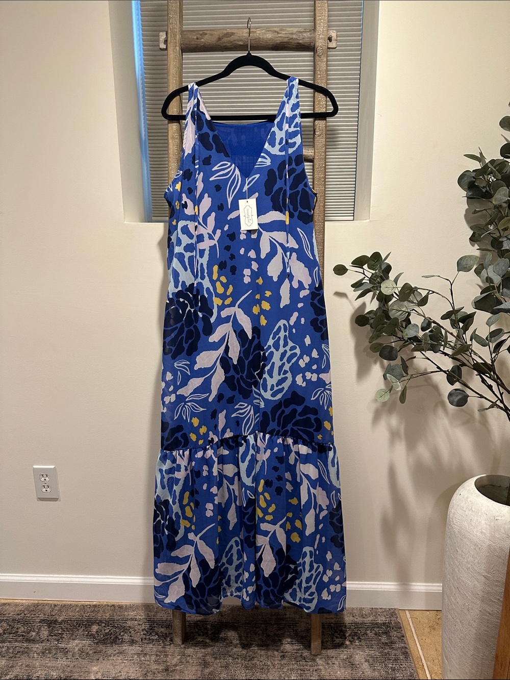 Mud Pie Blue Floral Print Sleeveless Maxi Dress
